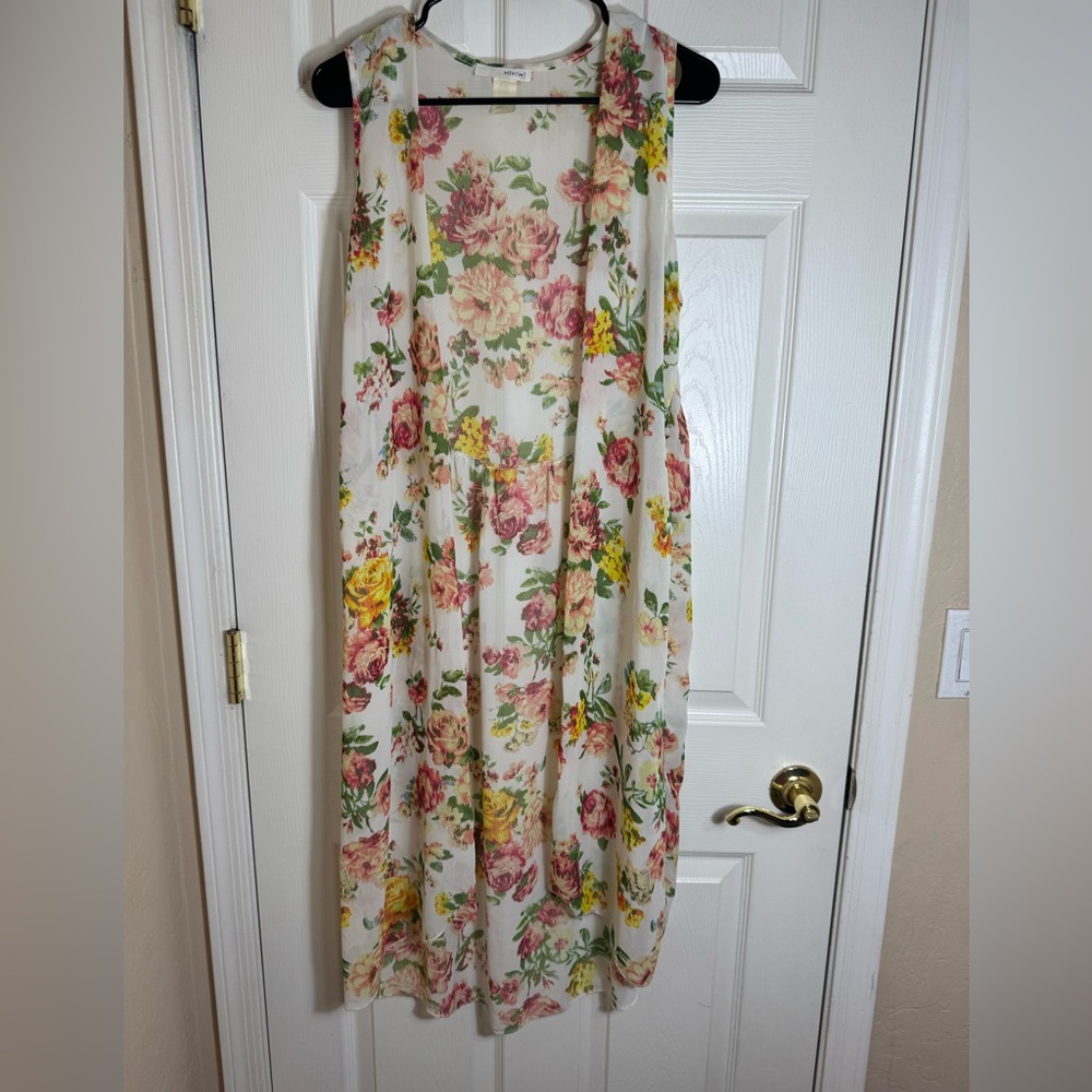 Minimi Floral Sleeveless Duster Vest kimono cover up Long Lightweight Open Front